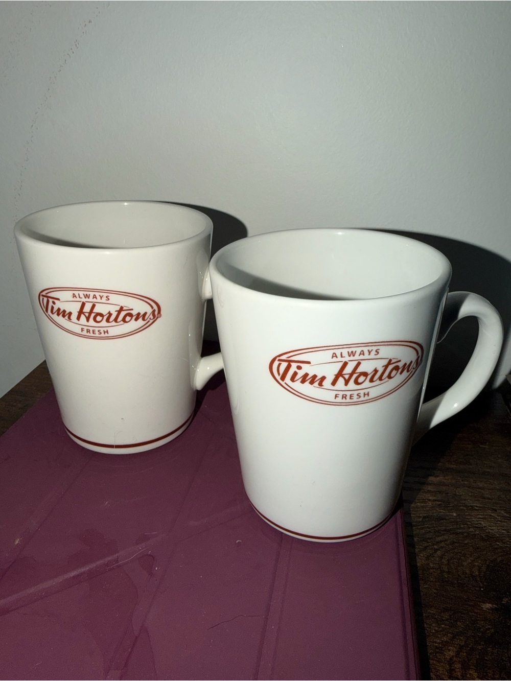 Tim Hortons White Ceramic Mug with Red Logo - Set of 2